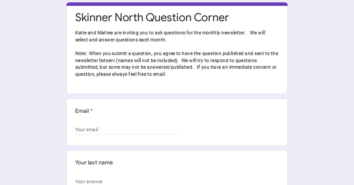 Skinner North Question Corner