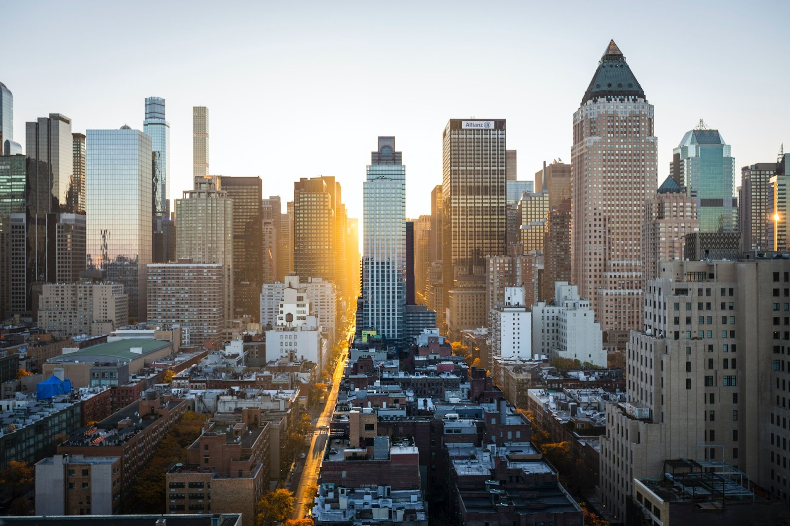 Manhattan city scape with sunrise