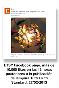  ETSY Facebook page, mas de 10.000 likes en las 16 horas posteriores a la publicación de lámpara Tutti Frutti Standard, 27/02/2013