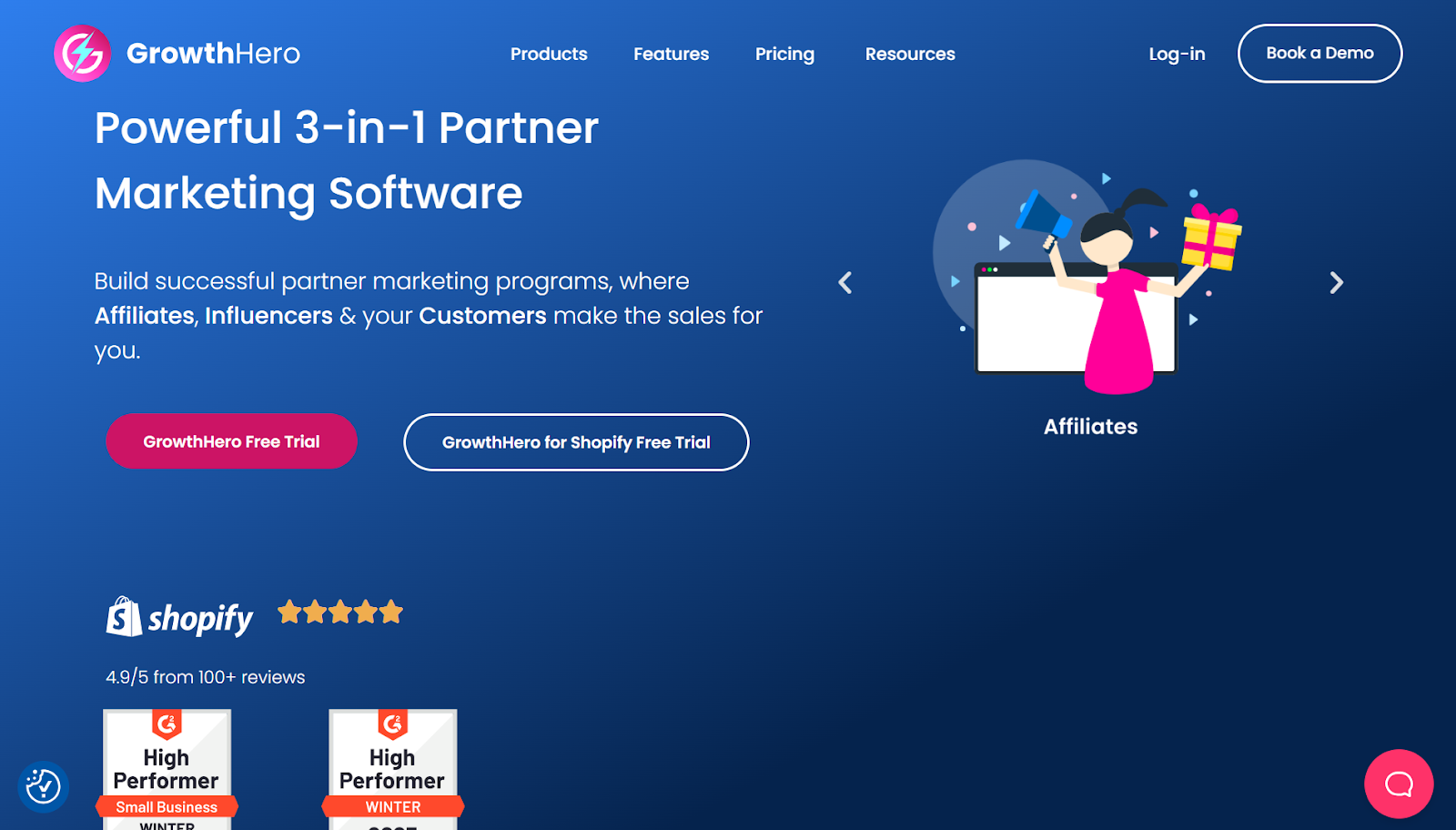 Screenshot from Growth Hero website landing page.