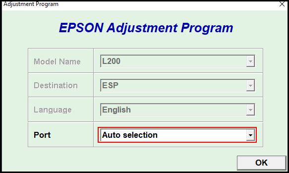 EPSON L130 Model Name Selected