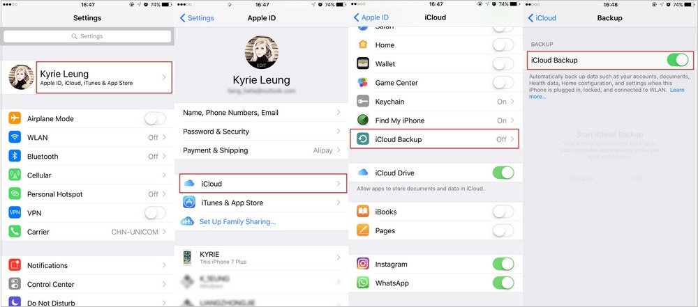 backup iPhone using iCloud