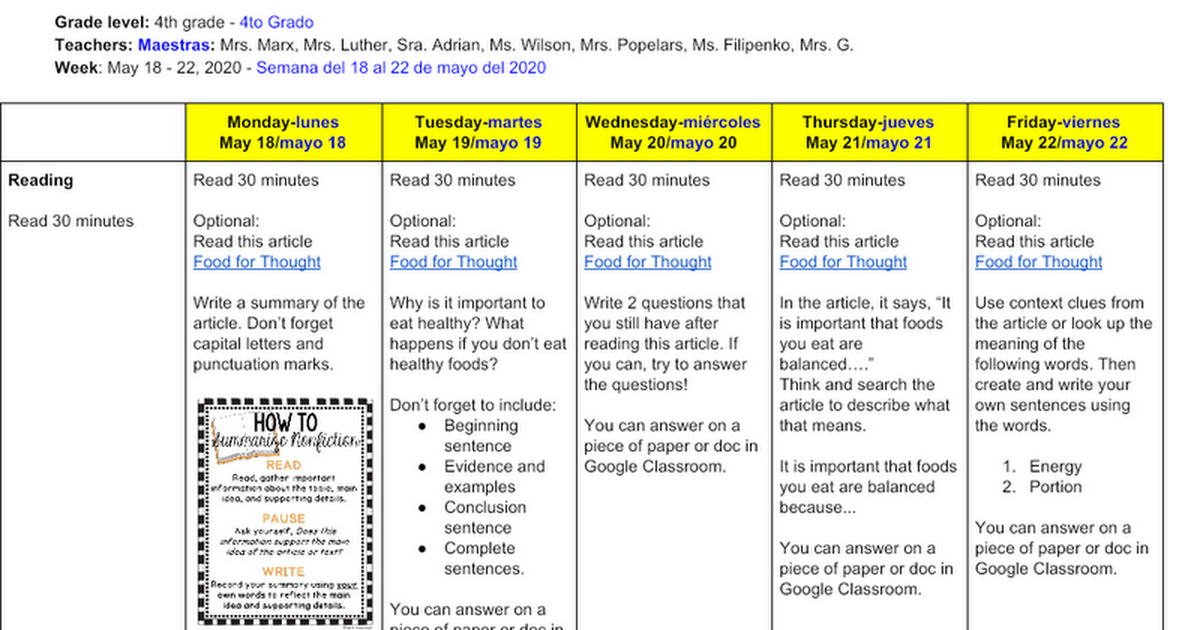 Copy of 5/18 4th Grade Lesson Plans for Alternative Learning - Google Docs