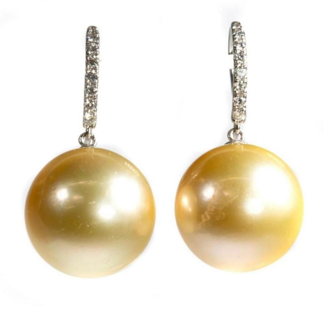 Golden South Sea cultured pearl, diamond earrings