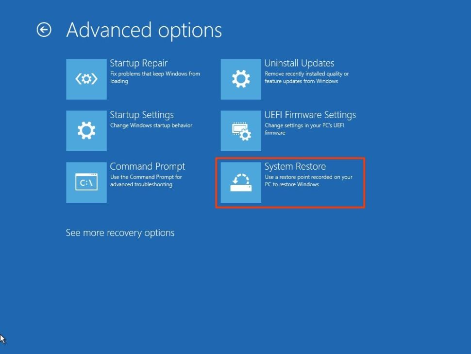using system restore in advanced options