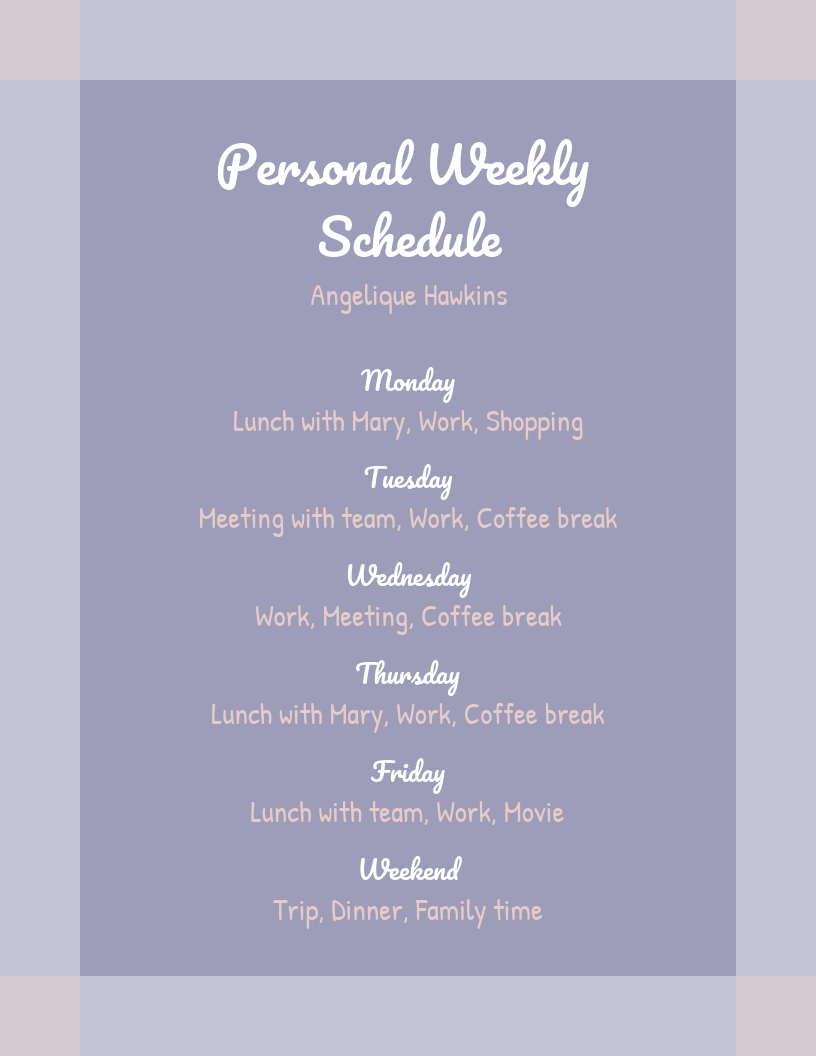 Lavender Personal Weekly Schedule Template
