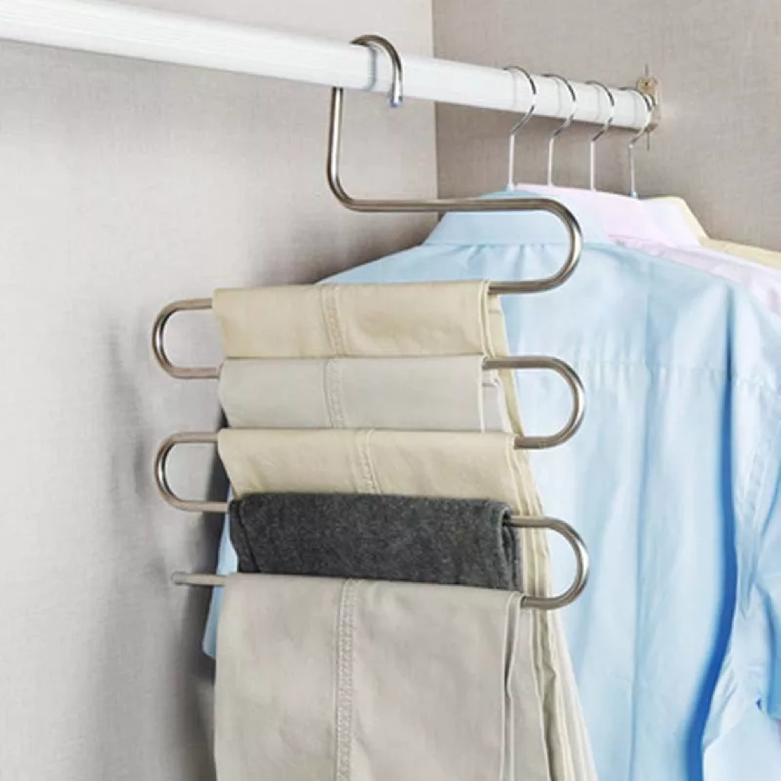5 Level Pants Hanger-Organizer With Storage Boxes