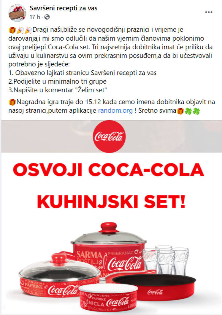 Ne, Coca-Cola ne organizuje nagradnu igru sa posuđem -...
