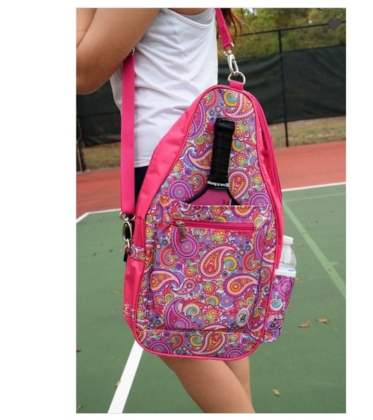 Ladies Printed Pickleball Sling Bag - Ainsley (Pink Paisley) - New | Designed Expressly for Pickleball 