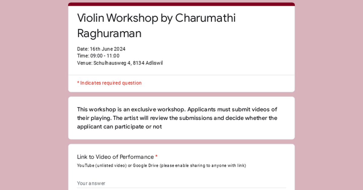 Violin Workshop by Charumathi Raghuraman
