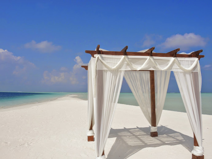 a white canopy on a beach