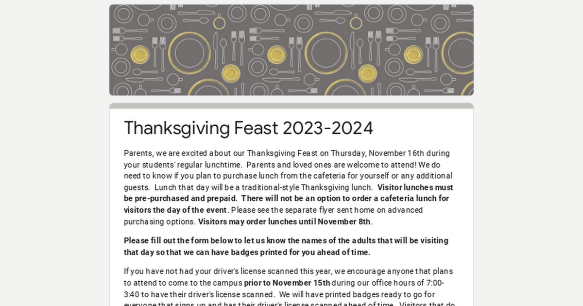 Thanksgiving Feast 2023-2024
