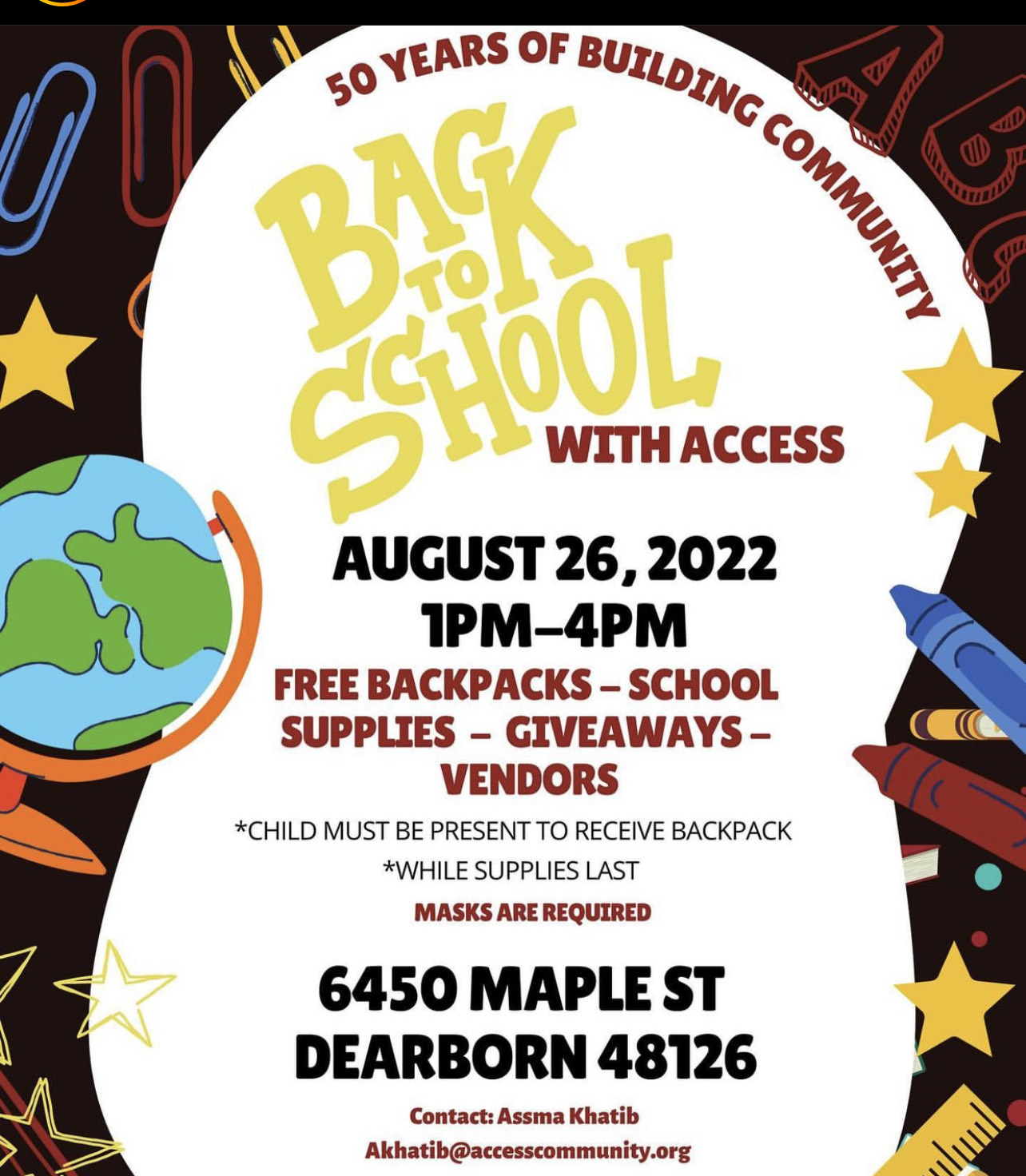 Free Backpacks, school supplies, giveaways and more- Friday August 26