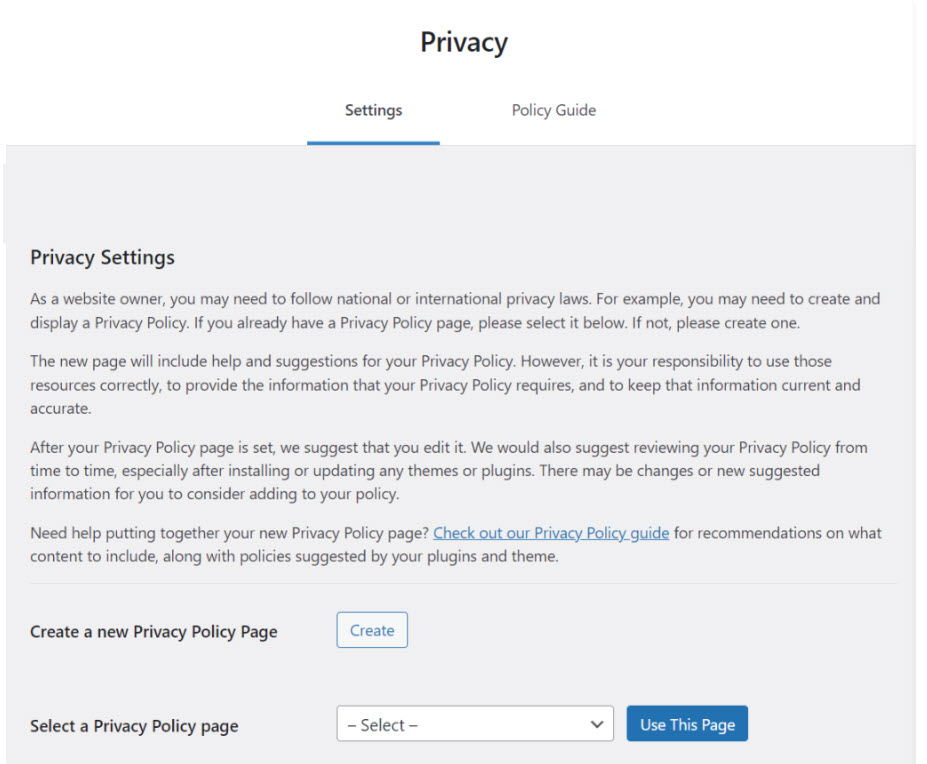 wordpress privacy settings