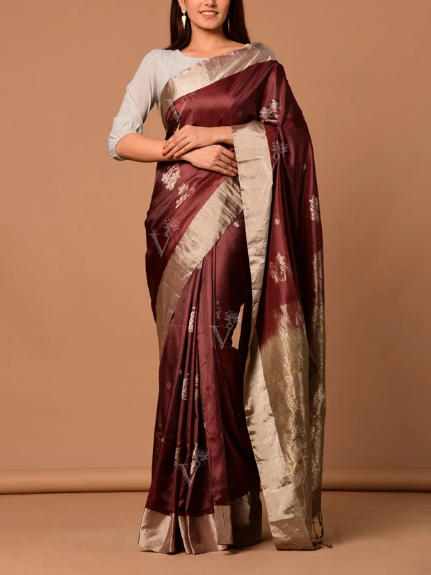 Onion Banarasi Silk Handloom Saree  
