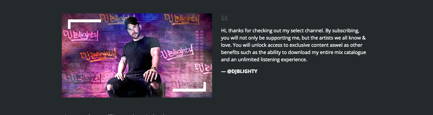 DJ Blighty's Creator Subscriptions page