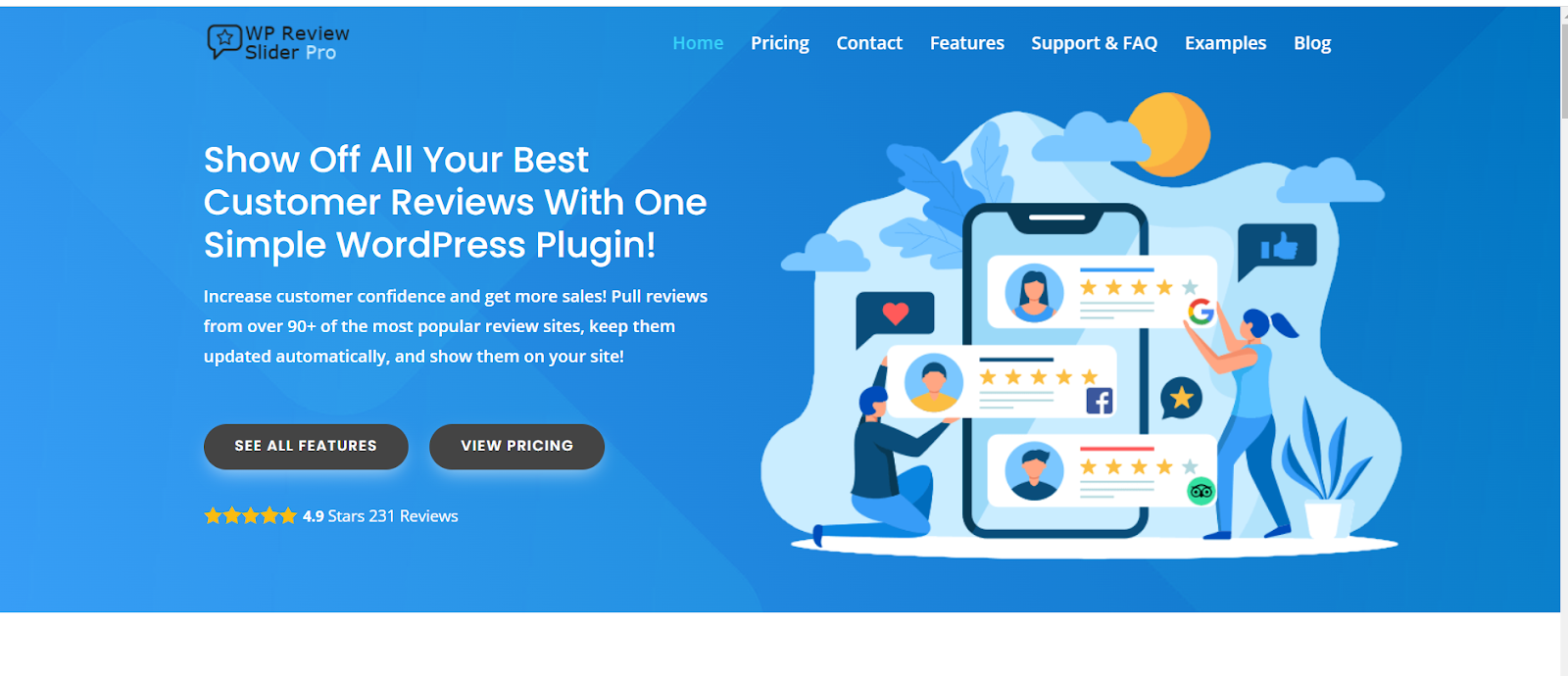 The WP Review Slider Pro plugin homepage