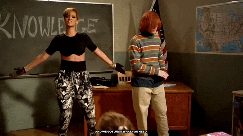 Funny gif about Rihanna taking a singing class during an online classroom.