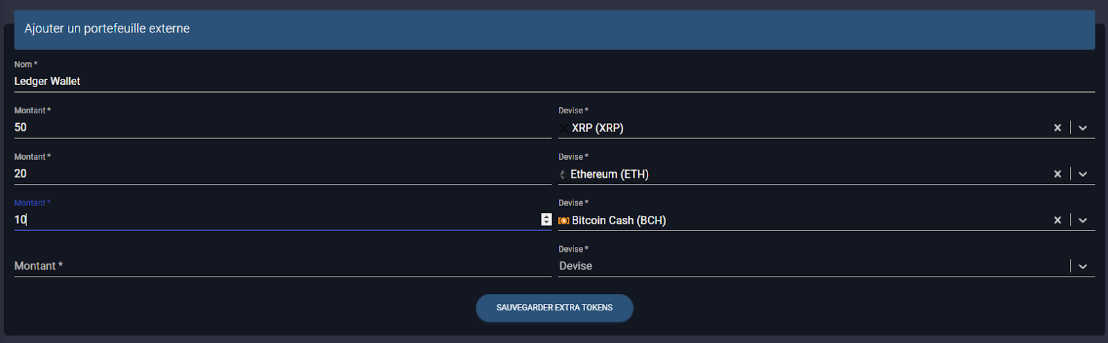 ajouter des coins et tokens hors échanges