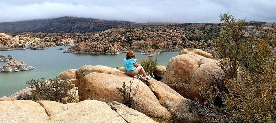 watson lake in prescott arizona with woman watching watersports