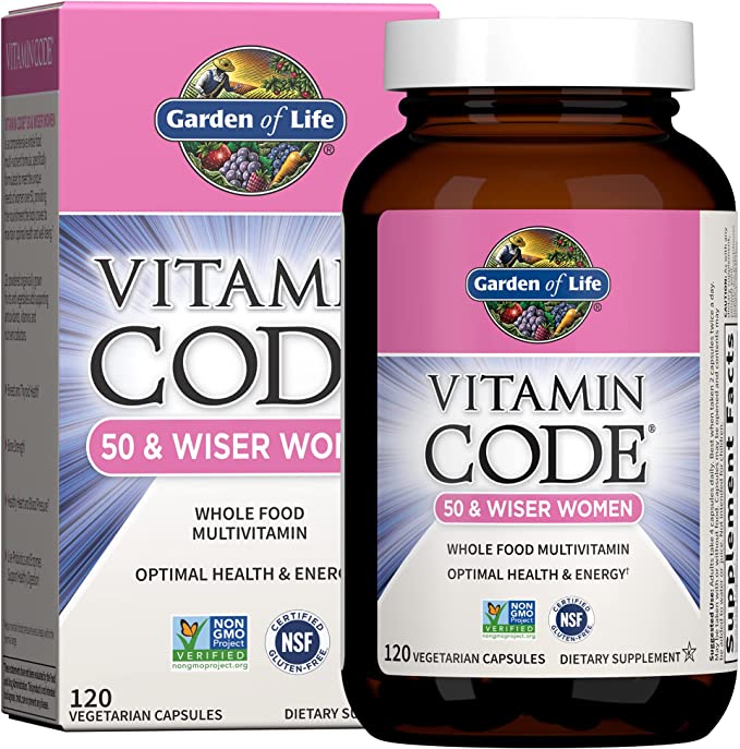 Garden of Life Multivitamin for Women 50 & Over, Vitamin Code Women 50 & Wiser Multi, Vitamins for Women 50 Plus with B Vitamins, Vitamins A, C, D3, E & K, CoQ10, Probiotics & Enzymes, 120 Capsules