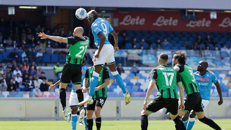 Victor Osimhen towers above his marker to score Napoli’s second goal