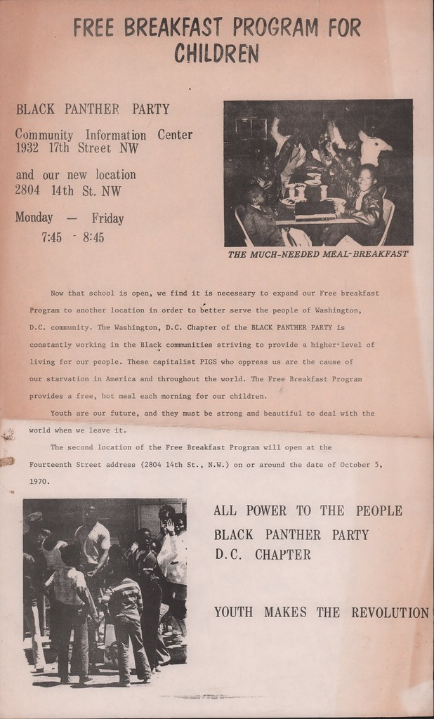 A Black Panther flyer on the free breakfast program. Details in caption. 