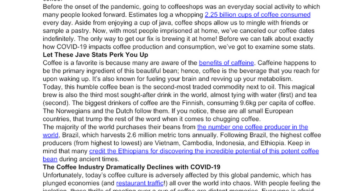 research paper about coffee shop this pandemic