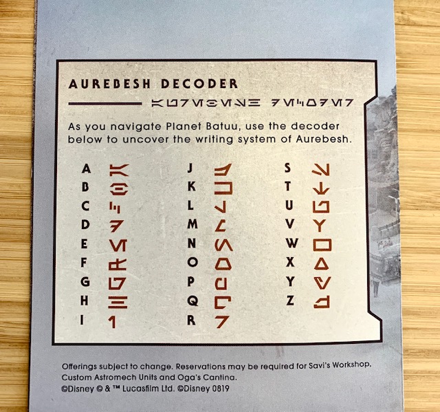 Star Wars Galaxy's Edge Aurebesh Decoder