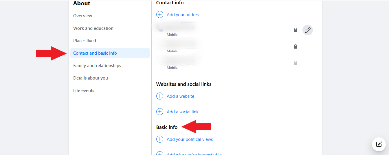 Facebook interface