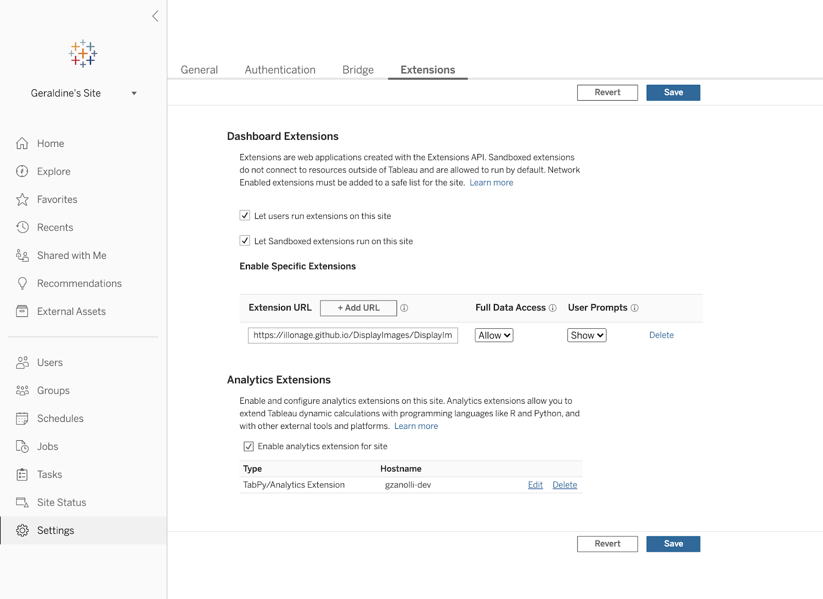 Analytics extension connection on Tableau Online