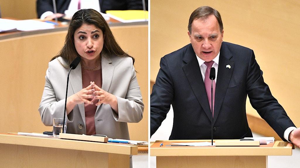 Nooshi Dadgostar (V) och Stefan Löfven (S).