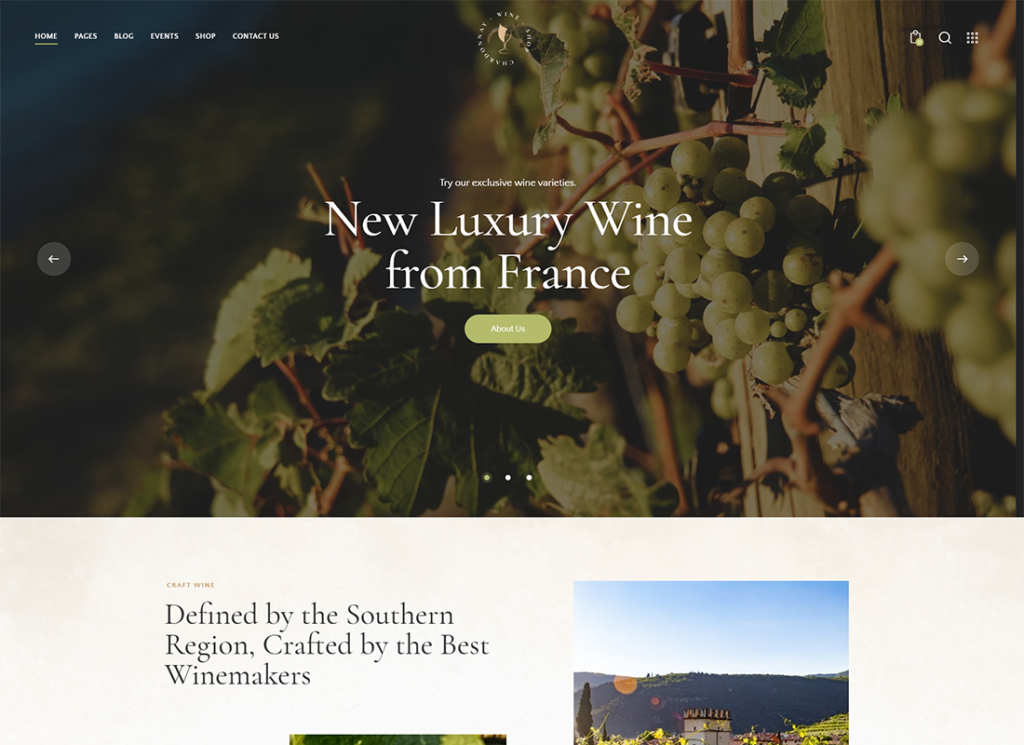 Chardonnay - Tema de WordPress para tienda de vinos y viñedos