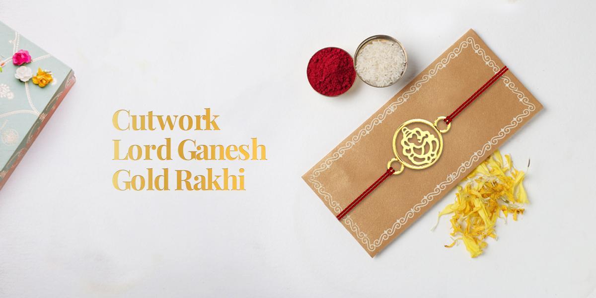 cutwork lord ganesh gold rakhi