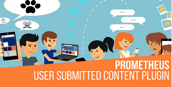 prometheus user submitted content wordpress plugin featuring animated people using technology to communicate