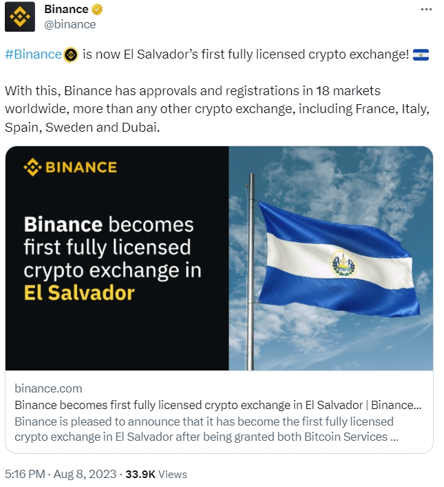Binance получила лицензии в Сальвадоре