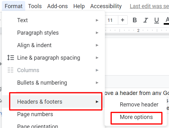 change the header margin in Google Docs
