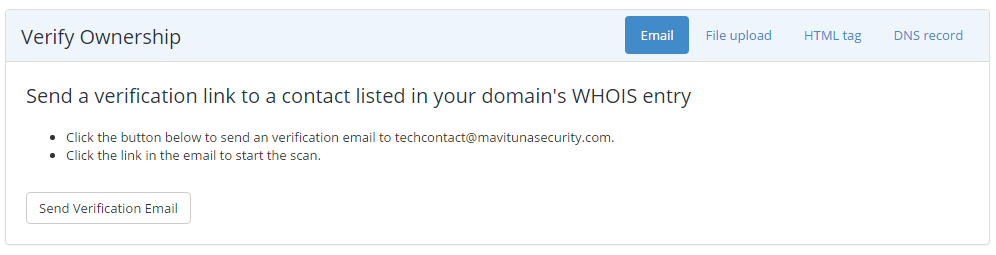 Screenshot 5 – Email verification method in Netsparker Cloud