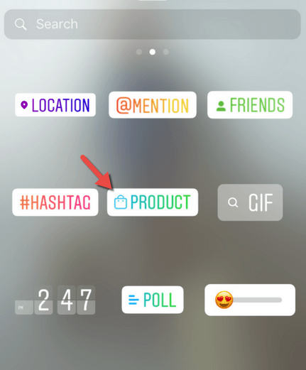 Screenshot showing a product sticker on Instagram.