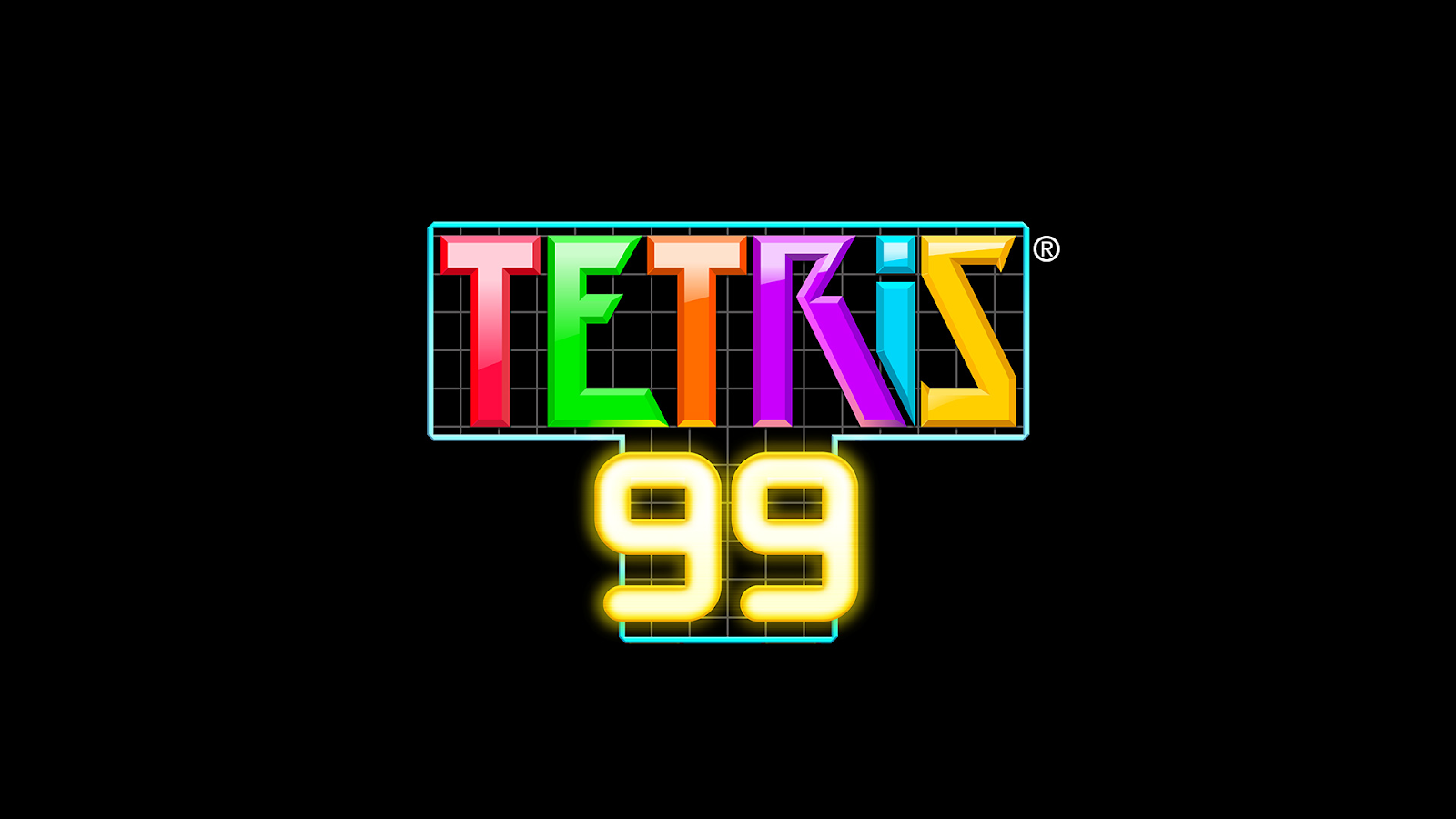 Colorful letters spell Tetris 99 inside of a T-shaped outline