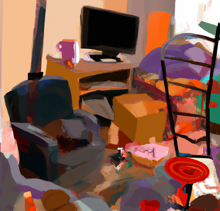 messy house interior digital art