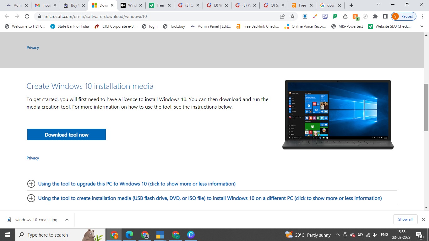 Windows 10 Download- Media creation Tool