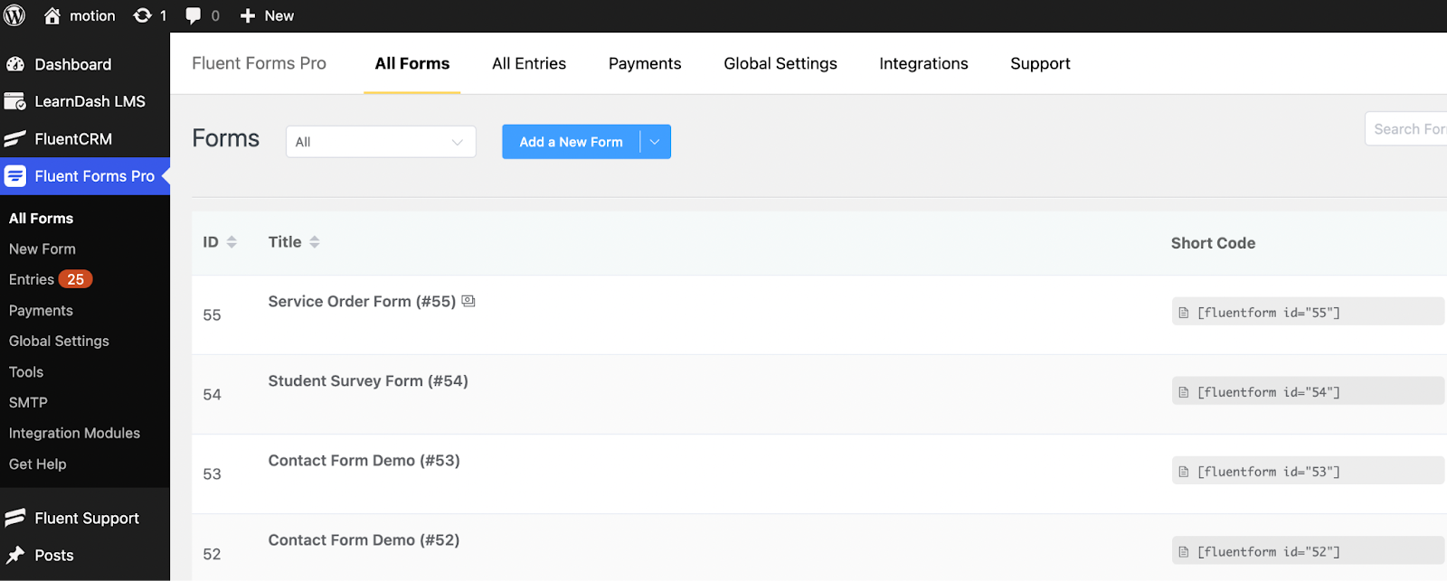 Fluent Forms dashboard, Fluent Forms