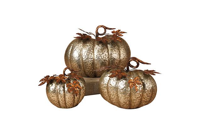 Gerson International Fall Sized Hammered Metal Pumpkins (Set of 3) | Ashley  Furniture HomeStore