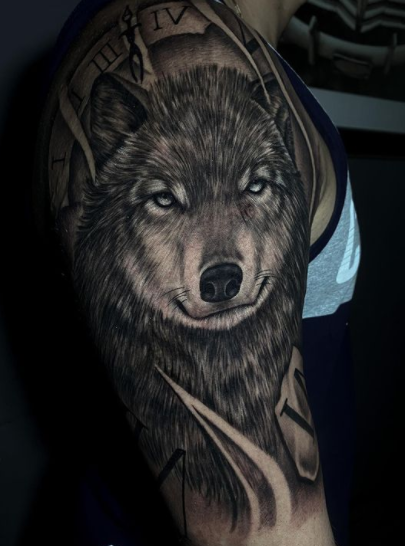 Detailing Alpha wolf Tattoo On Arm