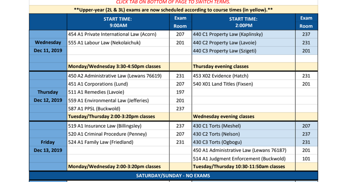 20192020 Exam Schedule (Fall & Winter) Google Sheets