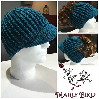 collage image of newsboy hat worn as messy bun style and without