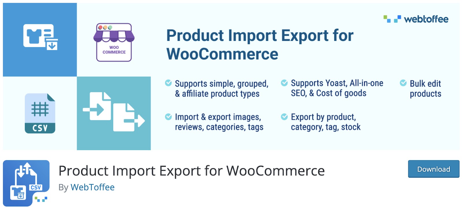 WEBTOFFEE Import Export. Формат файла CSV для импорта в WOOCOMMERCE.