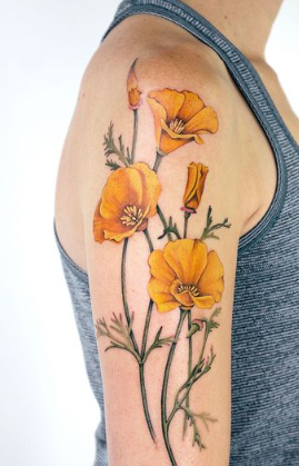 A Beautiful Shoulder Piece California Poppy Tattoo
