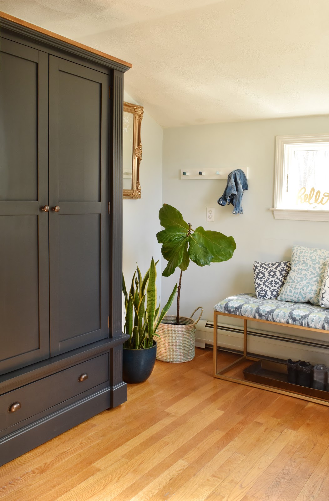 Our Entryway Makeover – An Armoire For The Win! /// By Design Fixation #entryway #makeover #mudroom #refresh